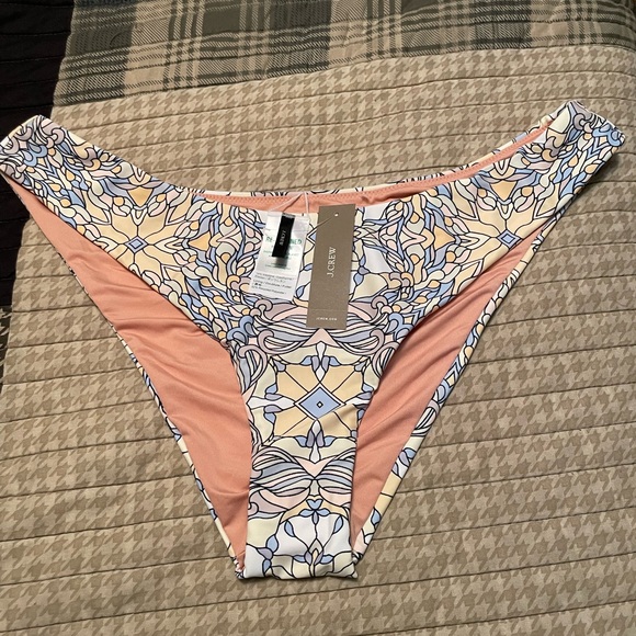 1JC.- J Crew Bikini Swim Bottom Floral Abstract Print Cheeky Sz L - Picture 1 of 4